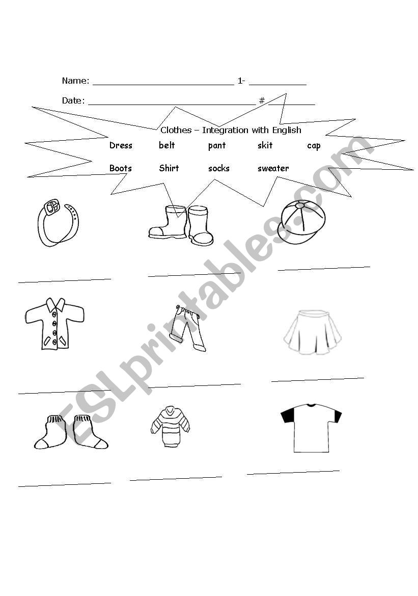 Clothes worksheet