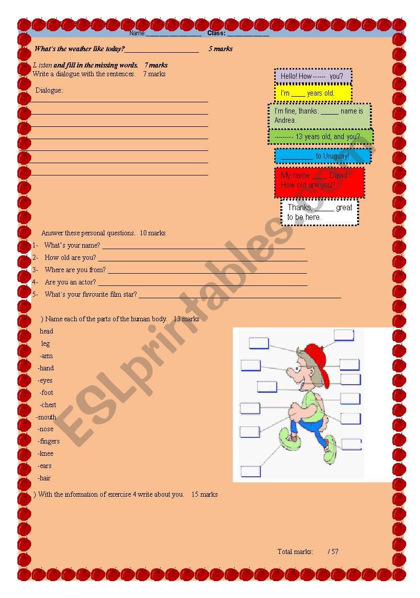 Parts of the body worksheet