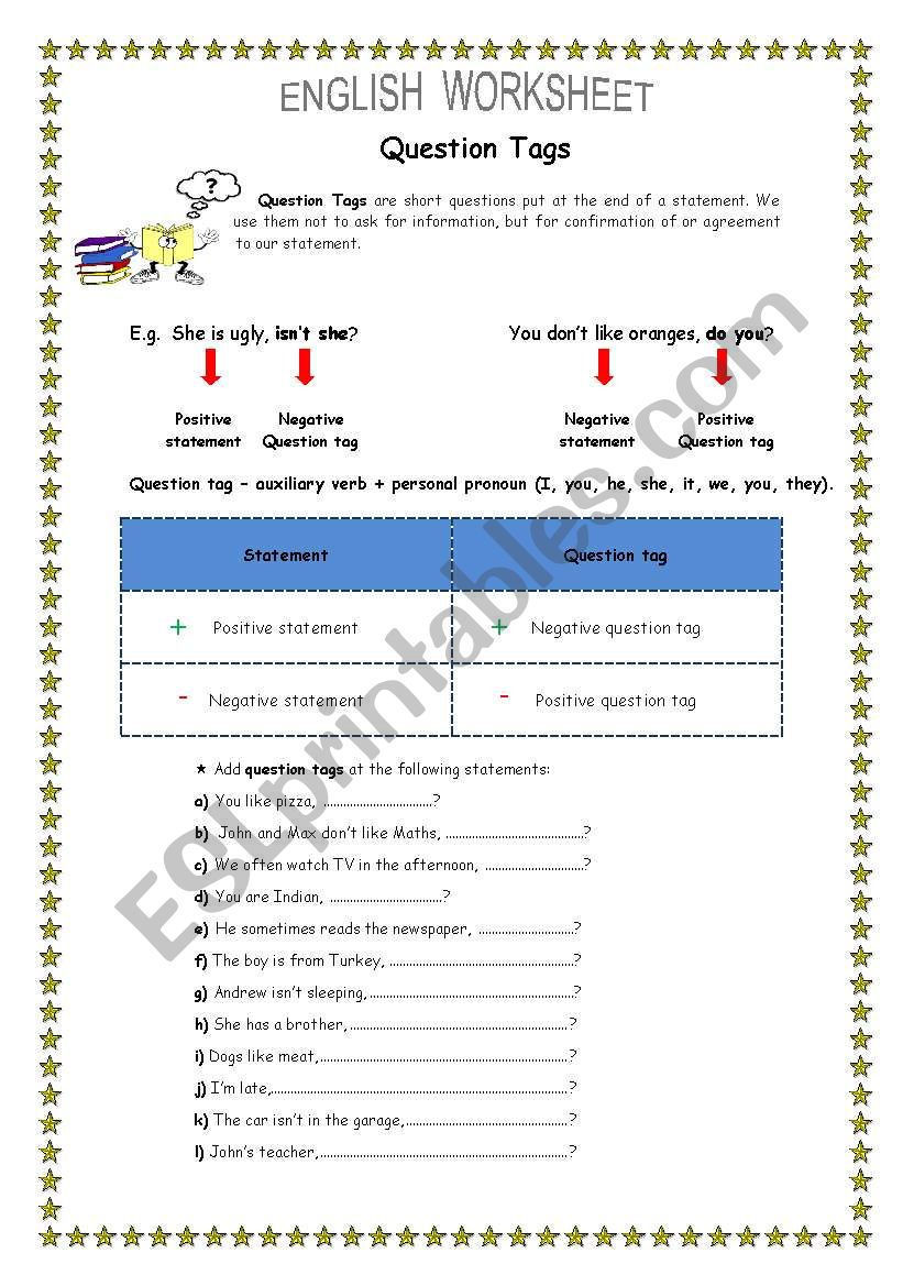 Question tags worksheet