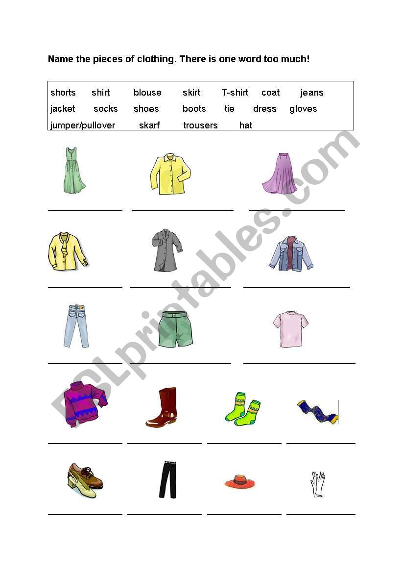 Clothes worksheet