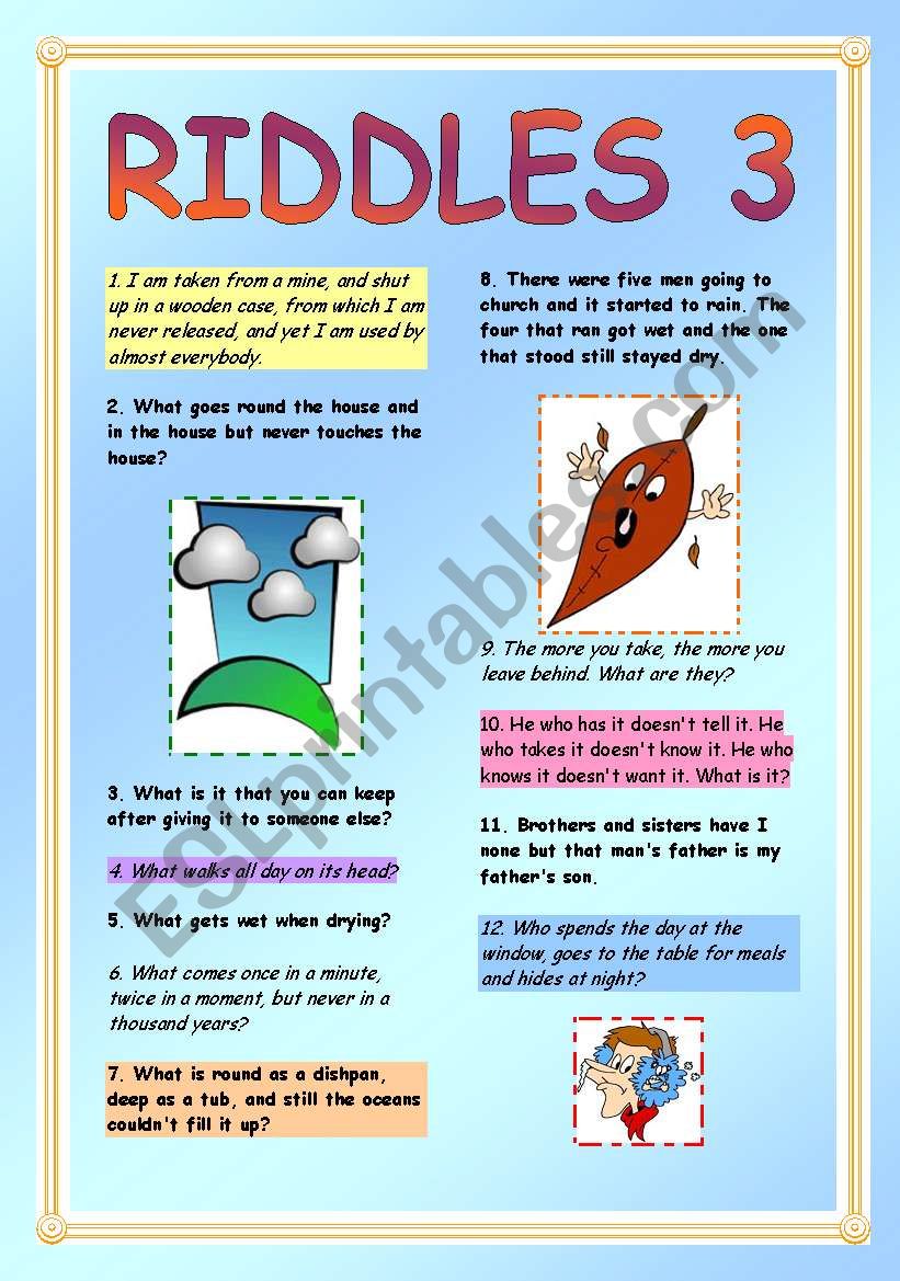 Riddles 3 with KEY worksheet