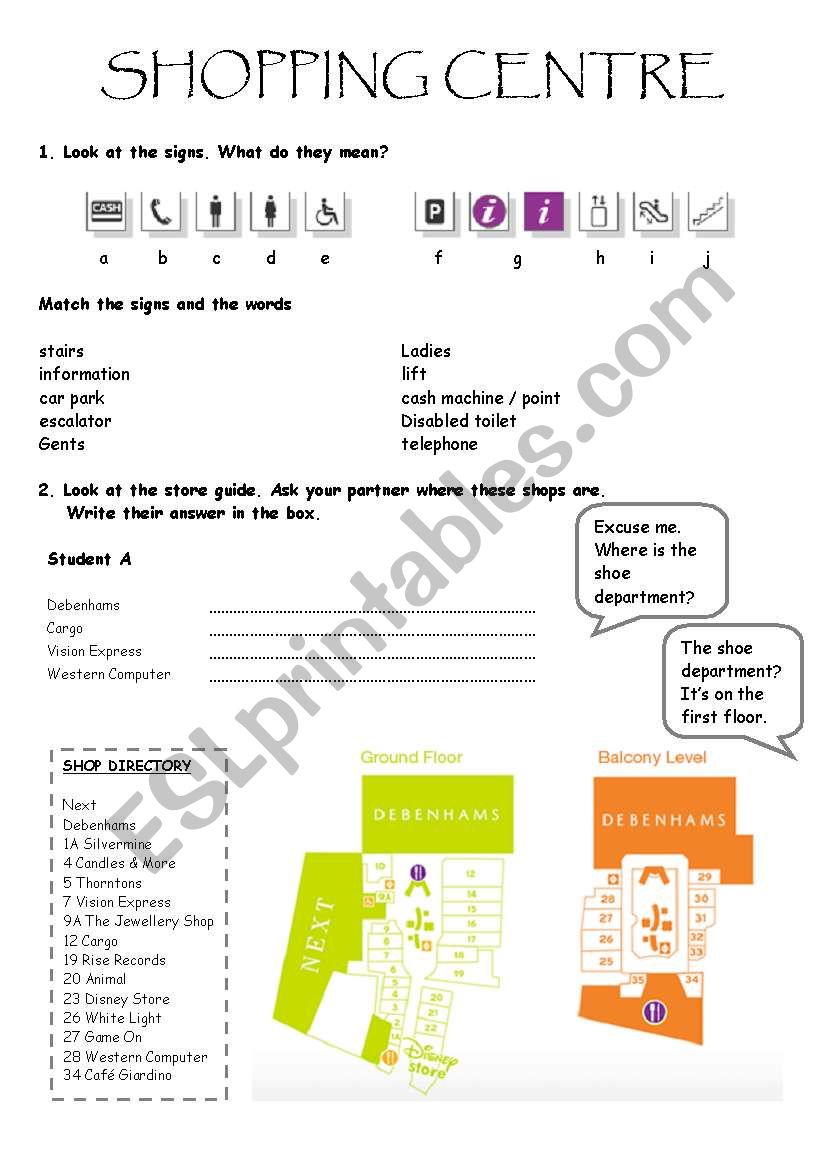 Shopping centre - version A worksheet