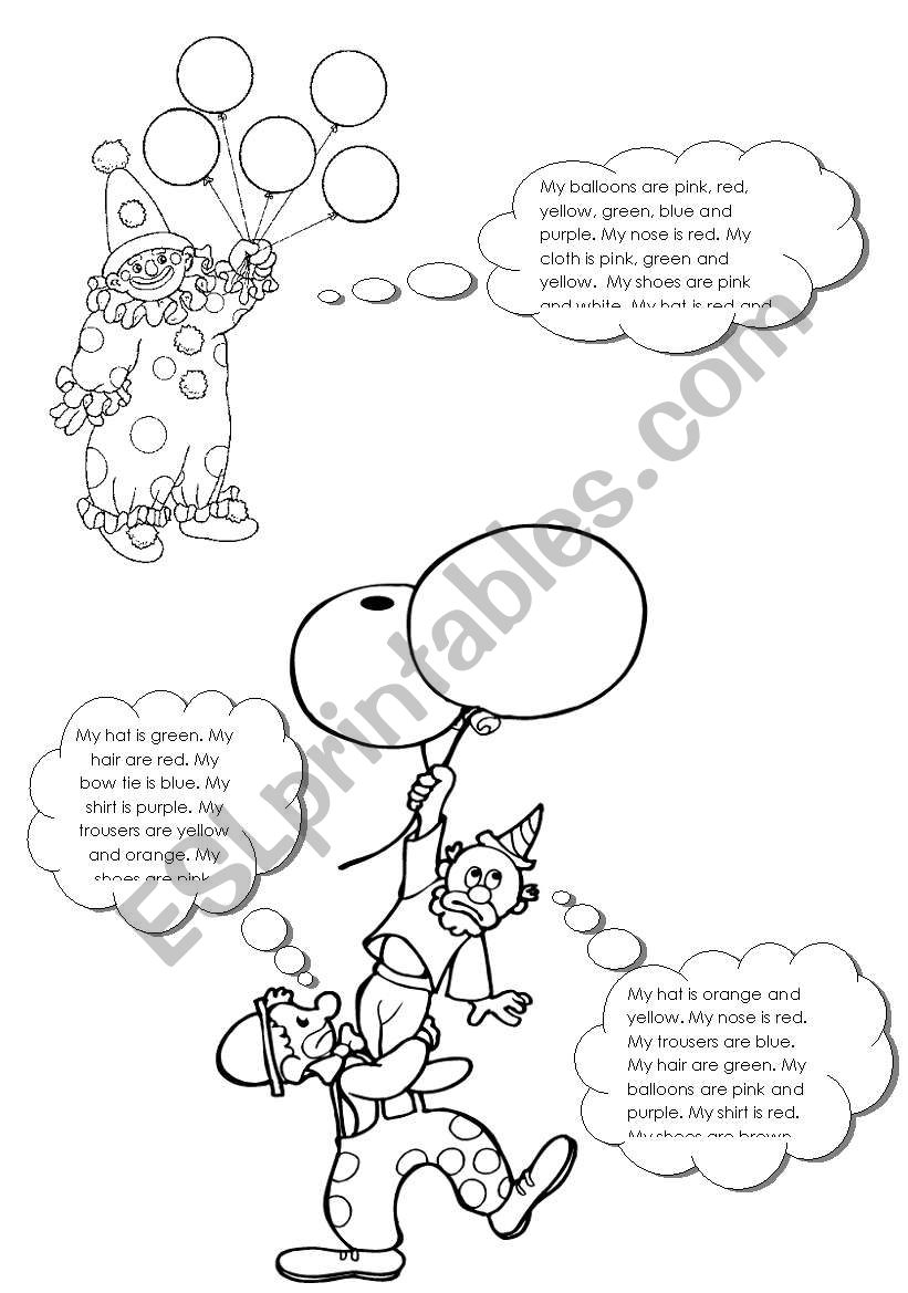 Clowns and balloons worksheet