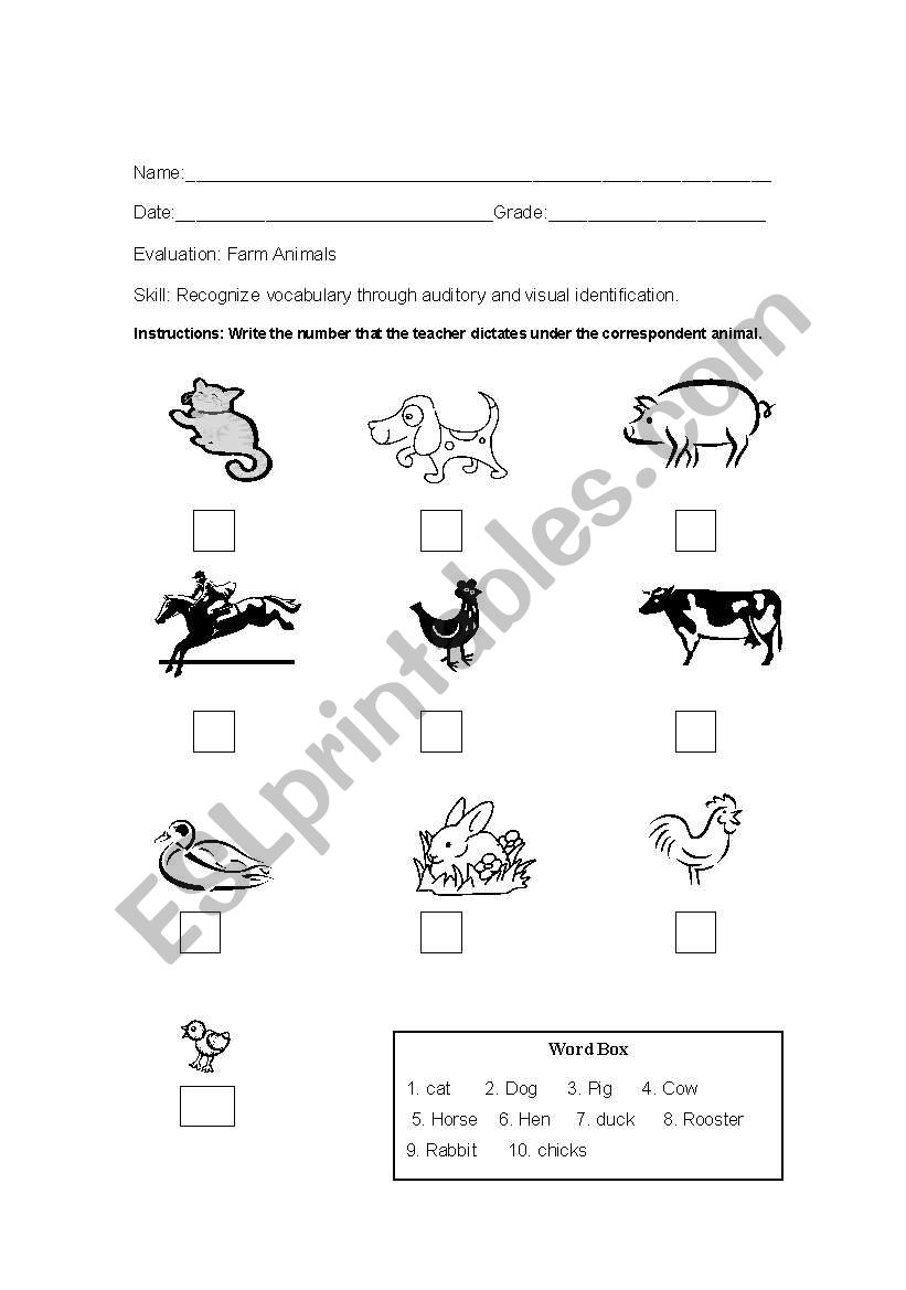farm animals review worksheet