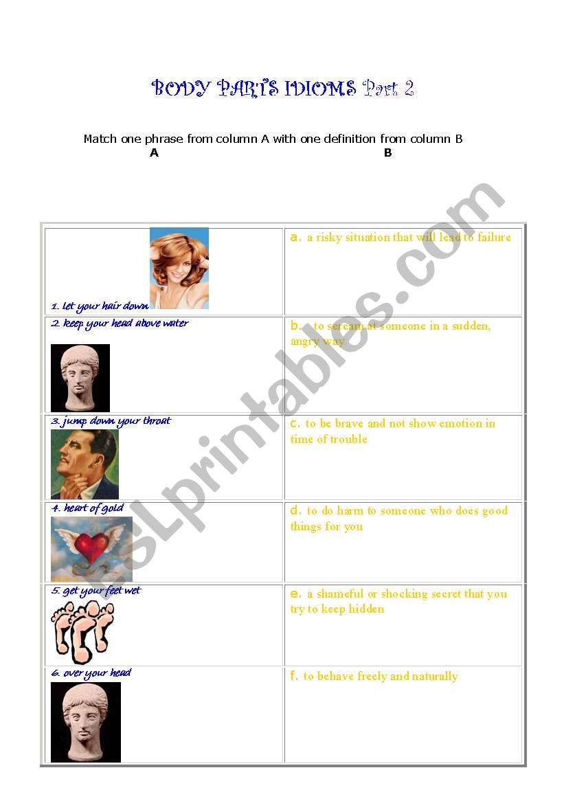 BODY PARTS IDIOMS 2 worksheet