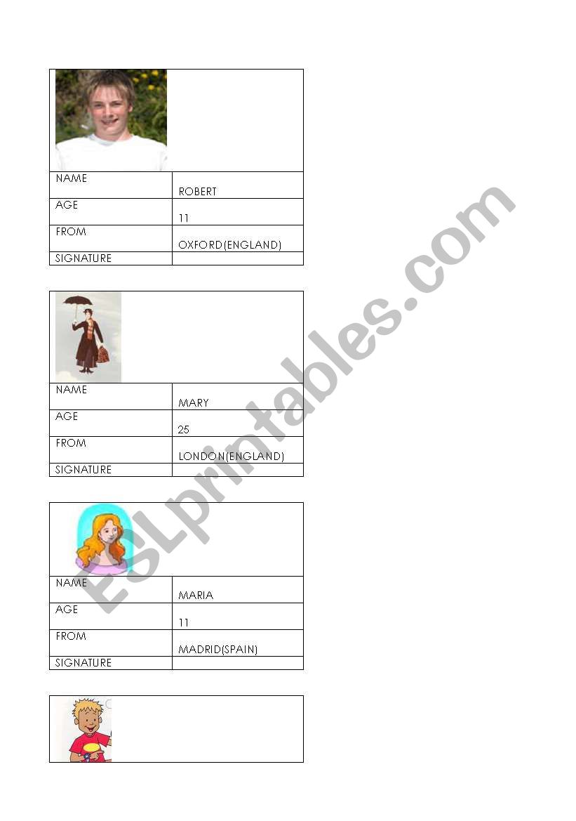 identity cards worksheet