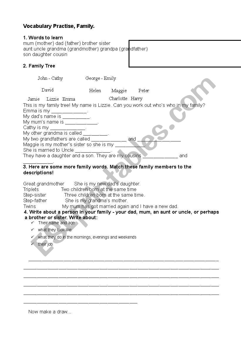 vocabulary on Family. Ex. worksheet