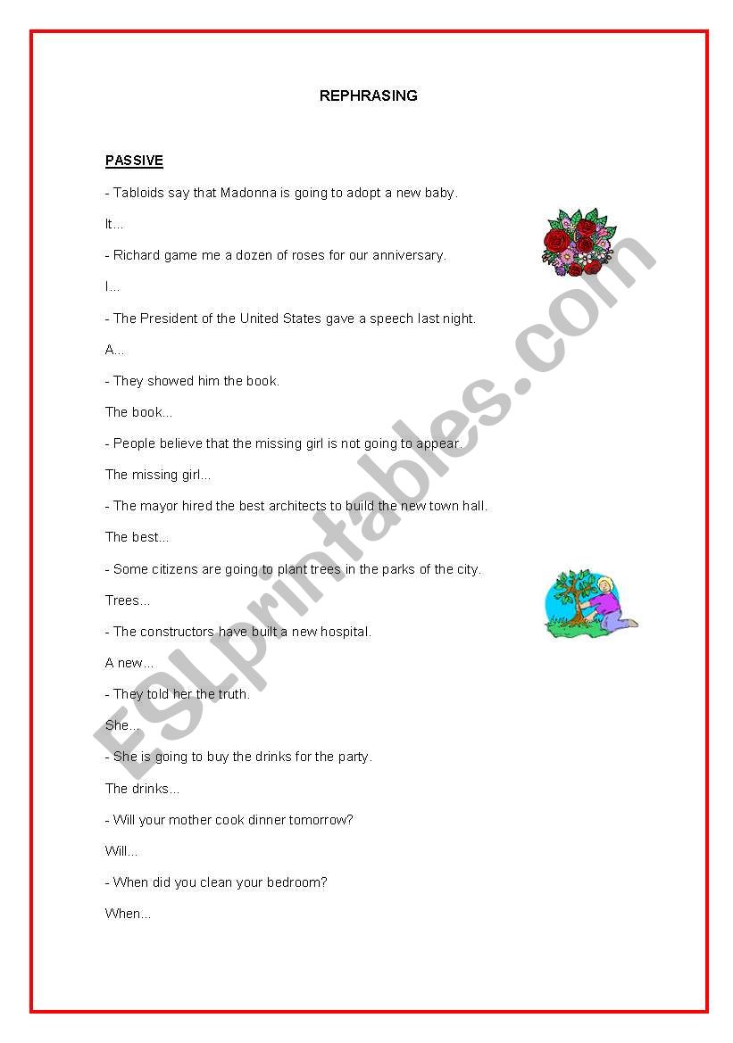 PASSIVE REPHRASING worksheet