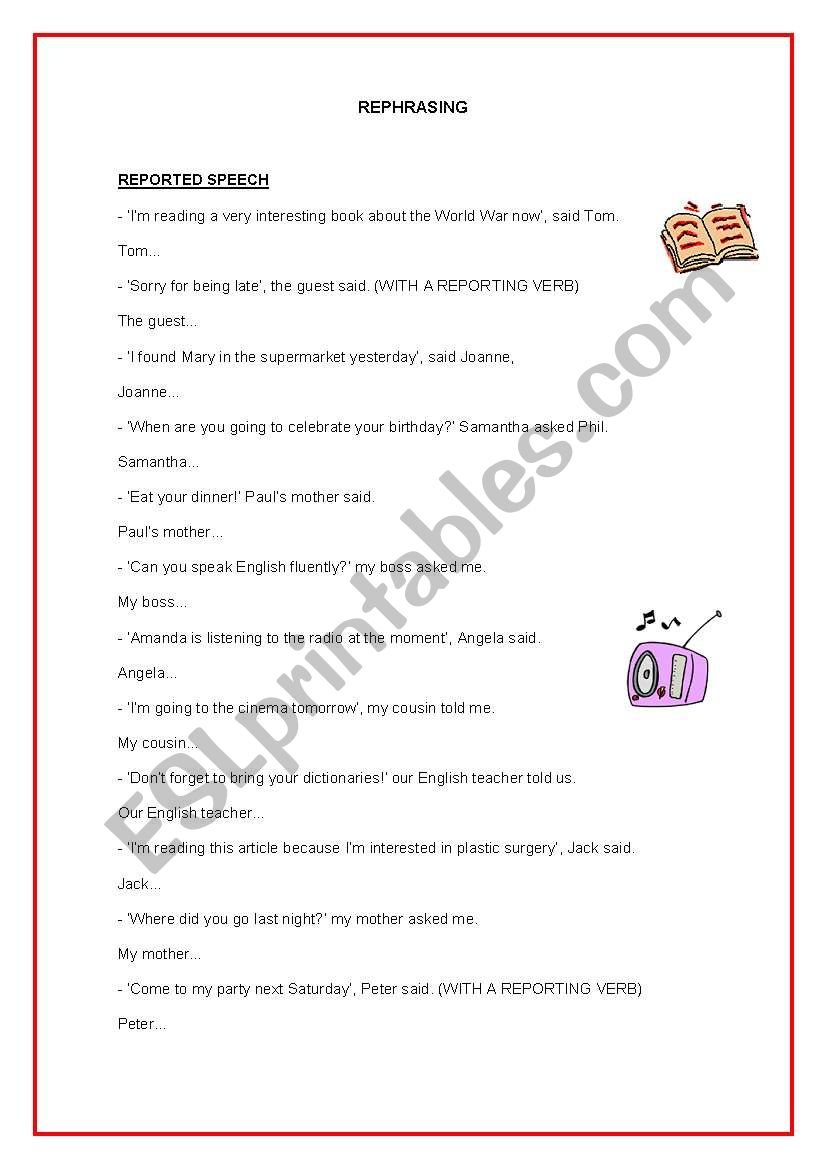 REPORTED SPEECH worksheet