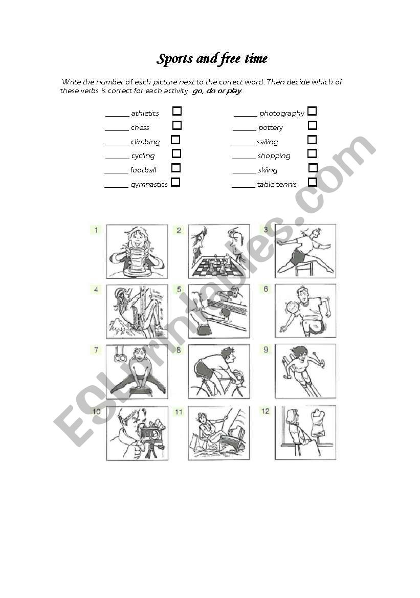 sports and free time worksheet