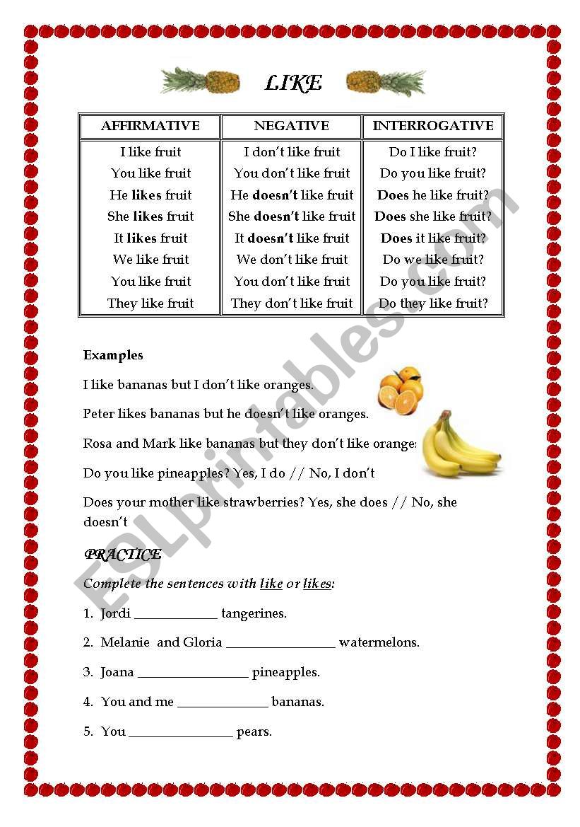 Do you like fruit? worksheet