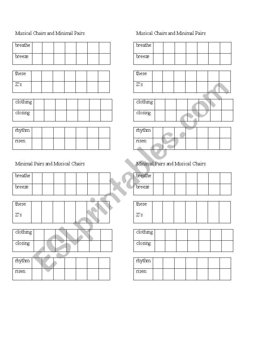 Minimal pairs for th-z worksheet