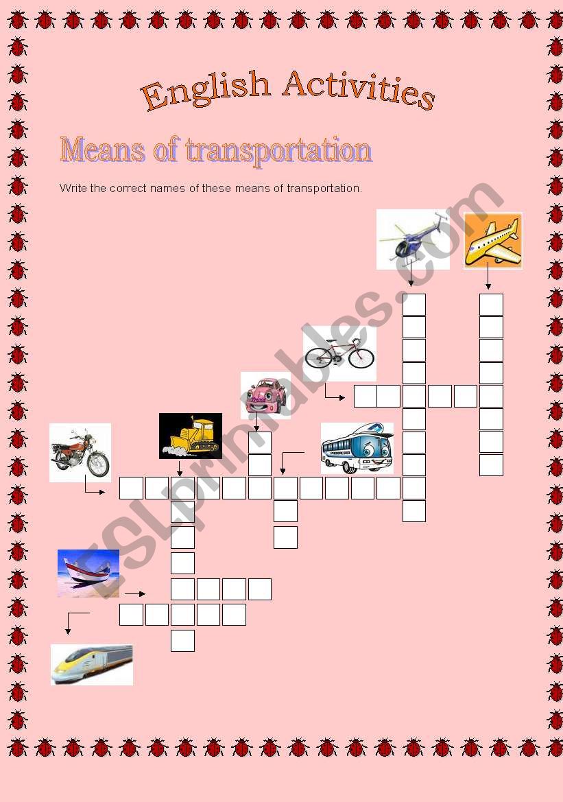 Crossword - Means of transportation