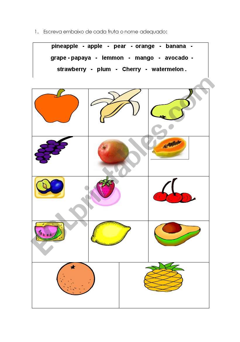 Fruits worksheet