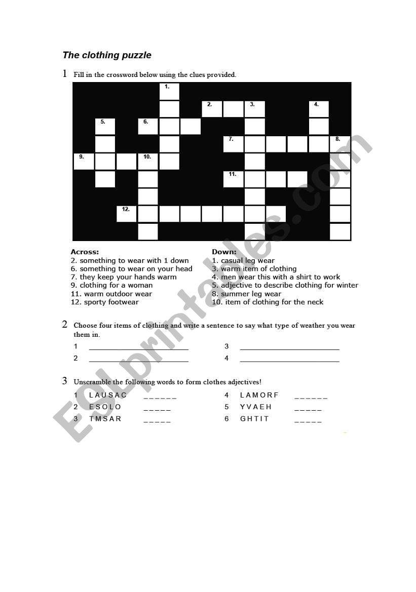 the clothing puzzle worksheet