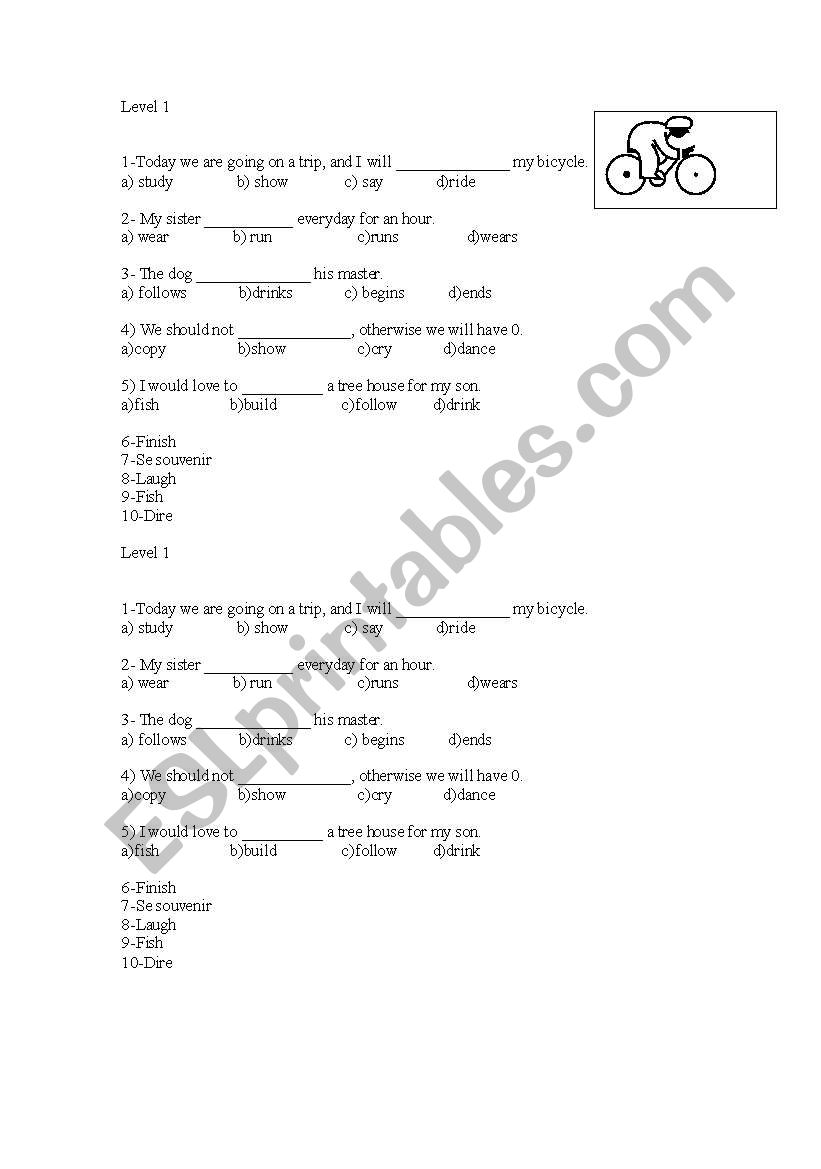 Verb test worksheet