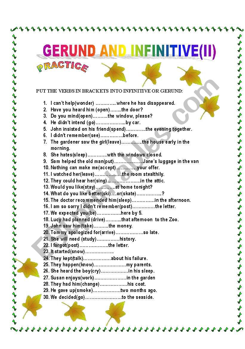 Gerund and Infinitive(II) worksheet