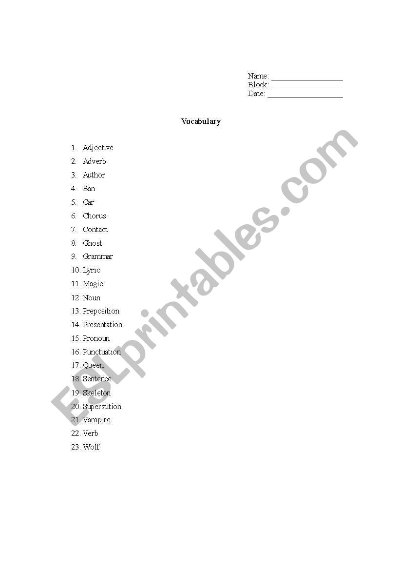 Basic Parts of speech/Supernatural