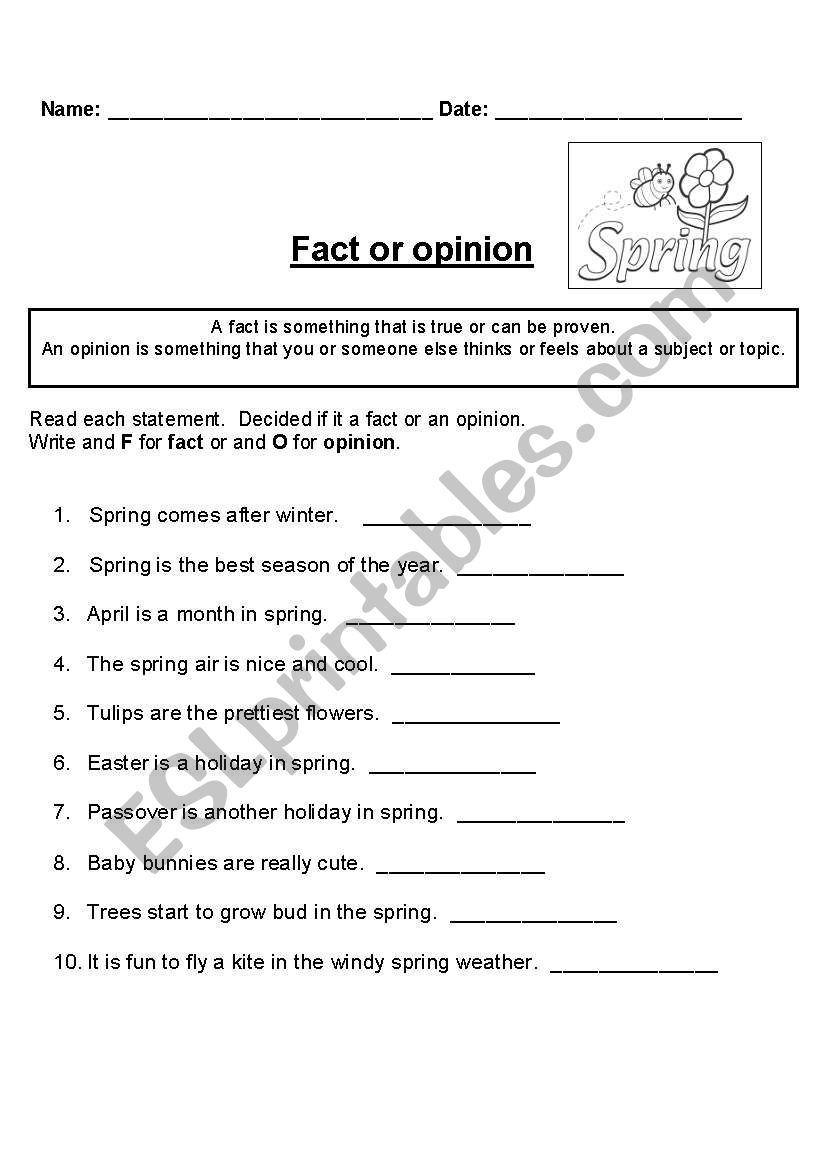 English worksheets: Spring fact and opinion With Regard To Fact Or Opinion Worksheet