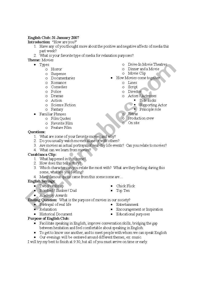 movies conversation topic worksheet