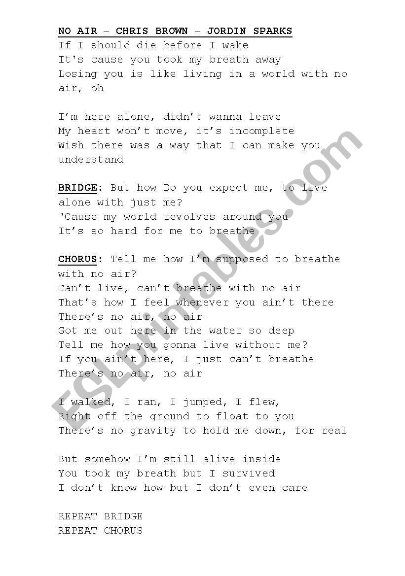 no air - chris brown worksheet