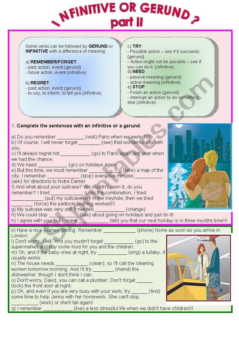 Infinitve or gerund? part II worksheet