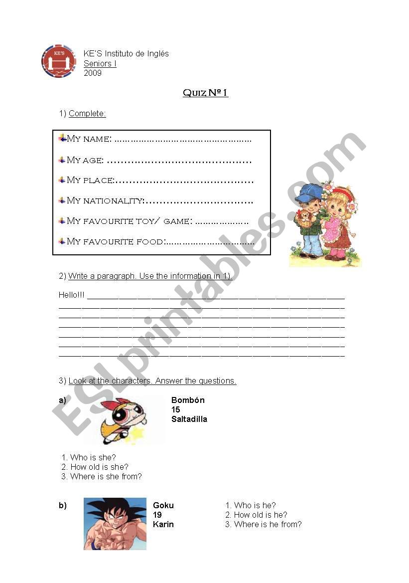 Personal info worksheet