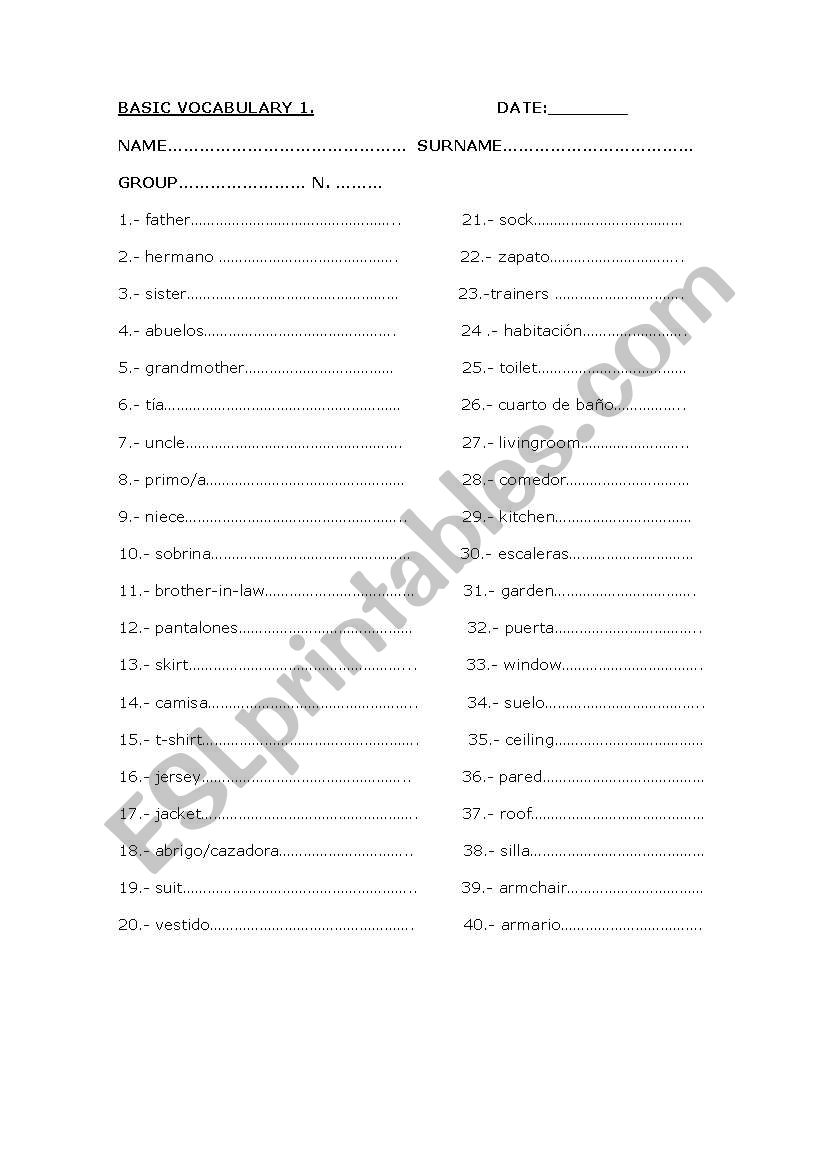 Basic Vocabulary 1 worksheet