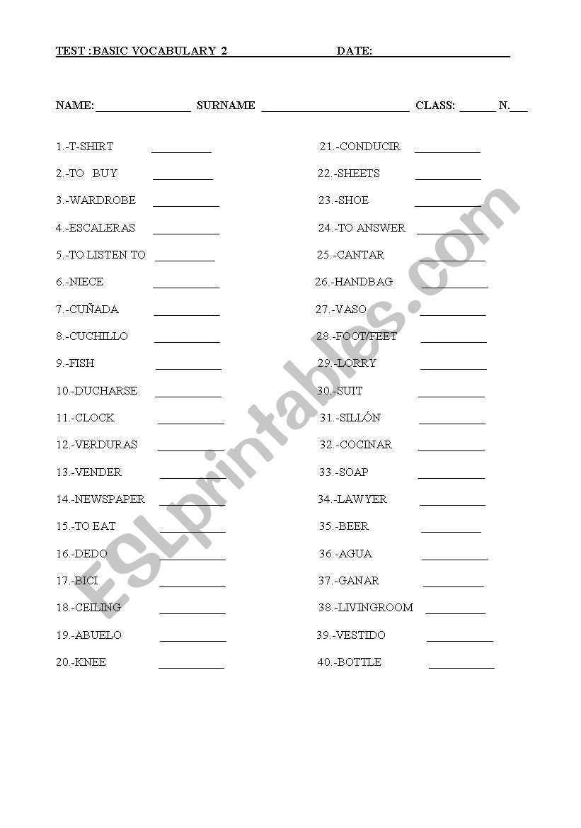 Basic vocabulary 2 worksheet