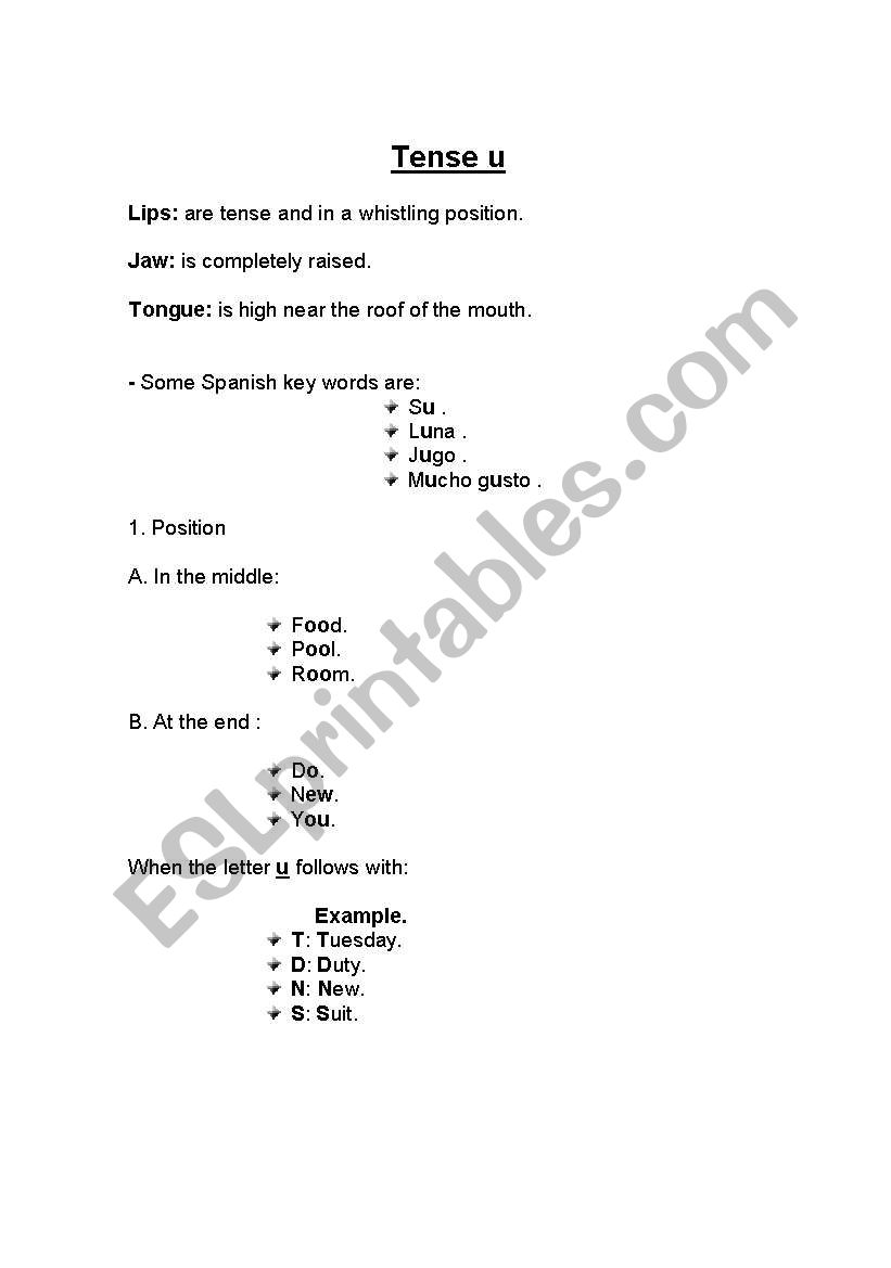 tense u worksheet