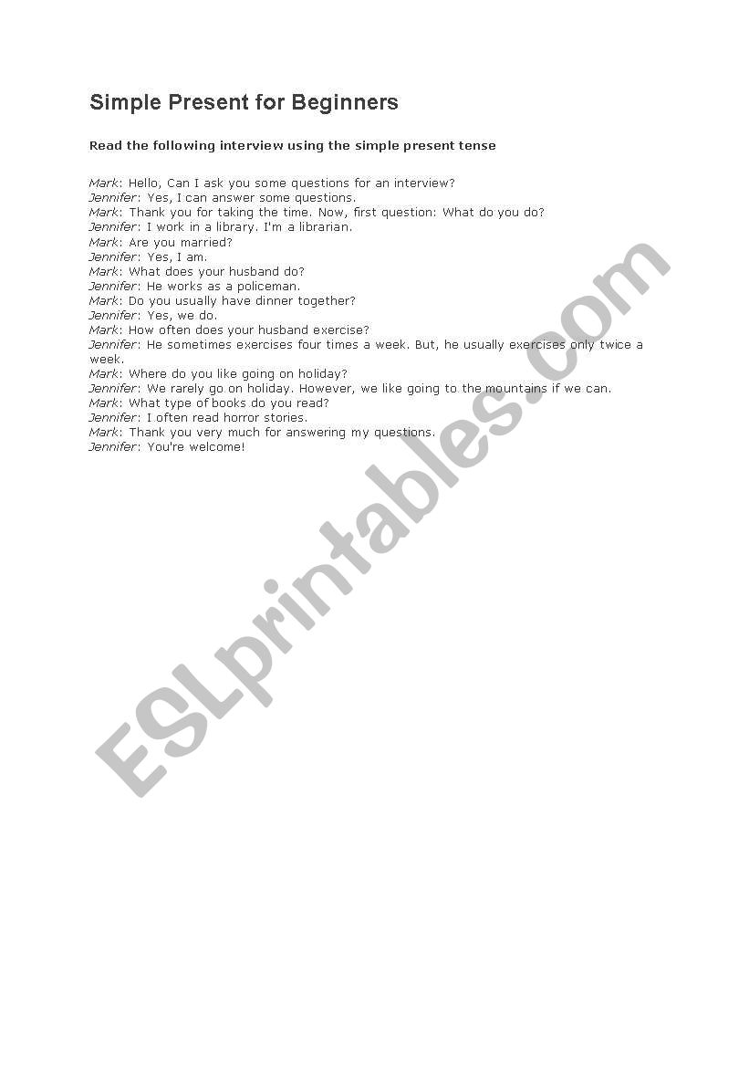 Simple Present Dialogue worksheet