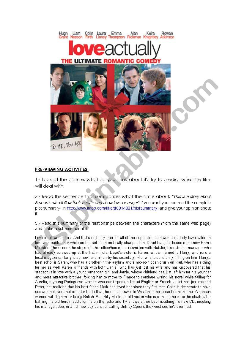 film LOVE ACTUALLY worksheet