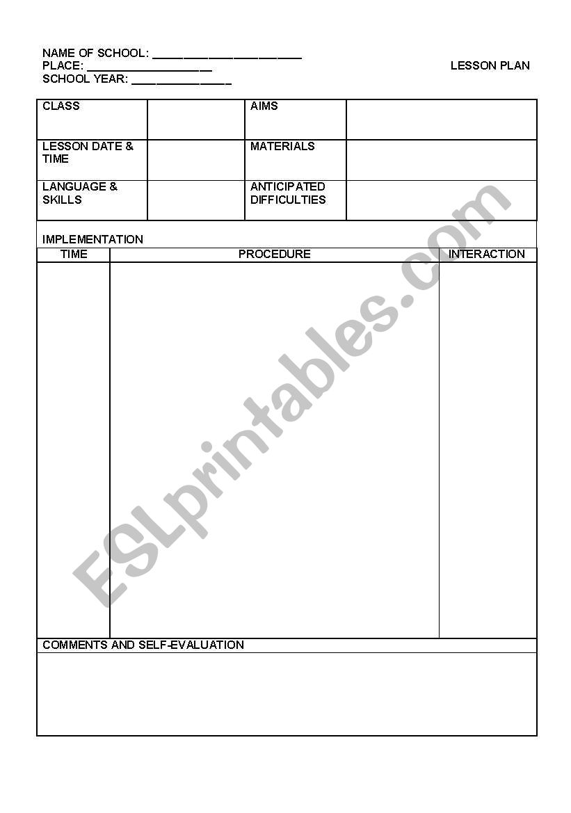 lesson plan form worksheet