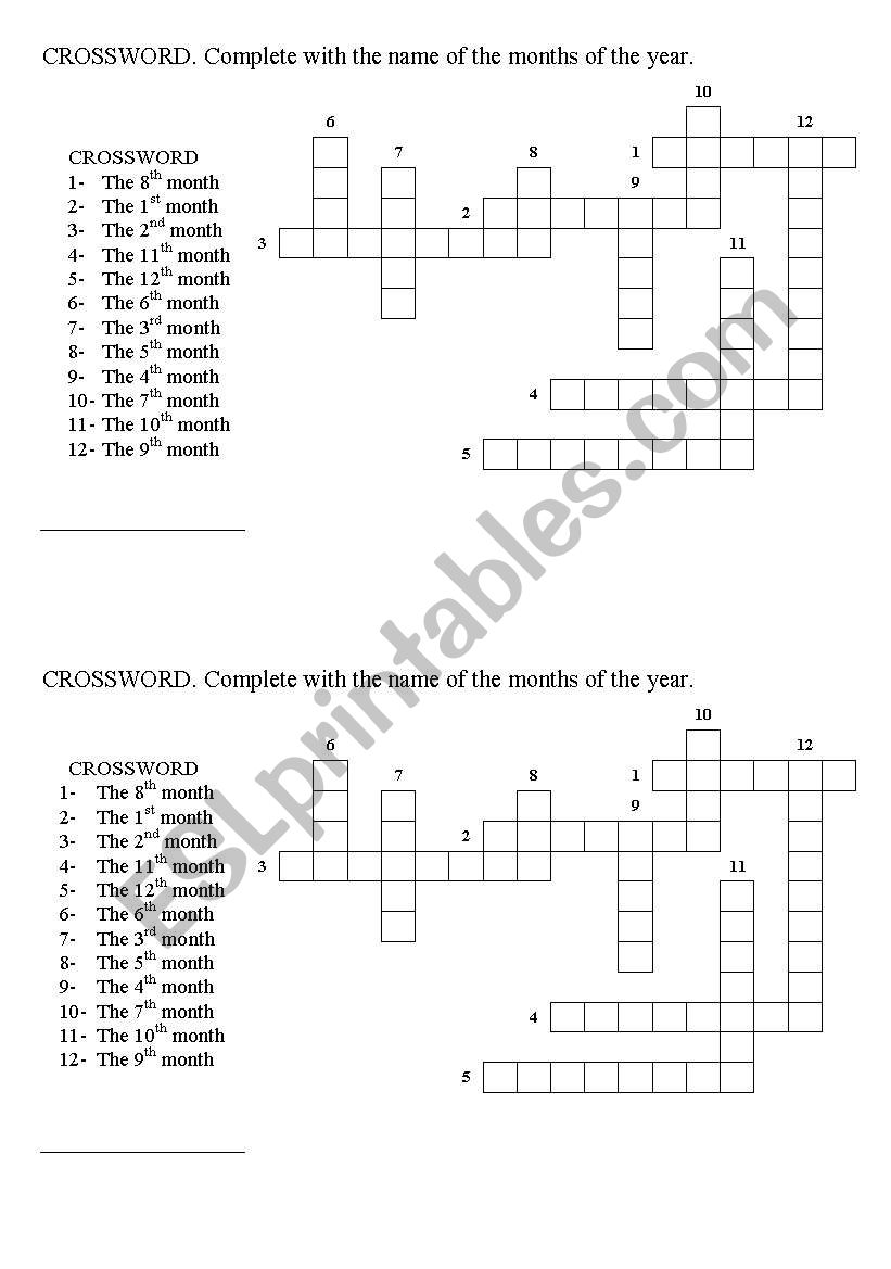 Crossword - Months worksheet