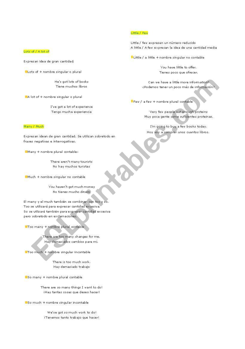 THE QUANTIFIERS worksheet