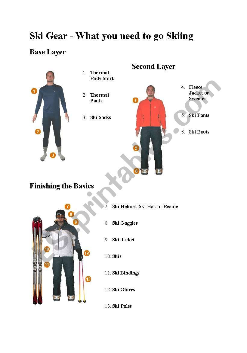 Ski gear worksheet