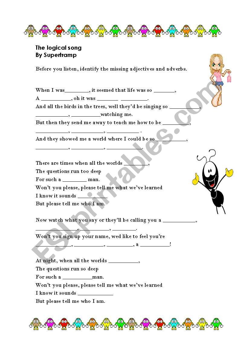 Logical song By Supertramp worksheet