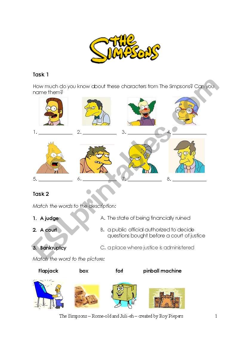 The Simpsons  Rome-old and Juli-eh worksheet