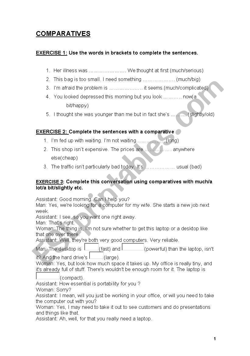 comparatives worksheet
