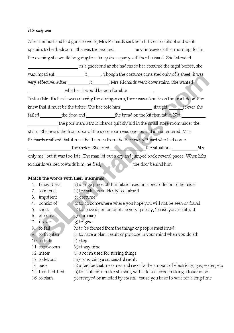 Its only me worksheet