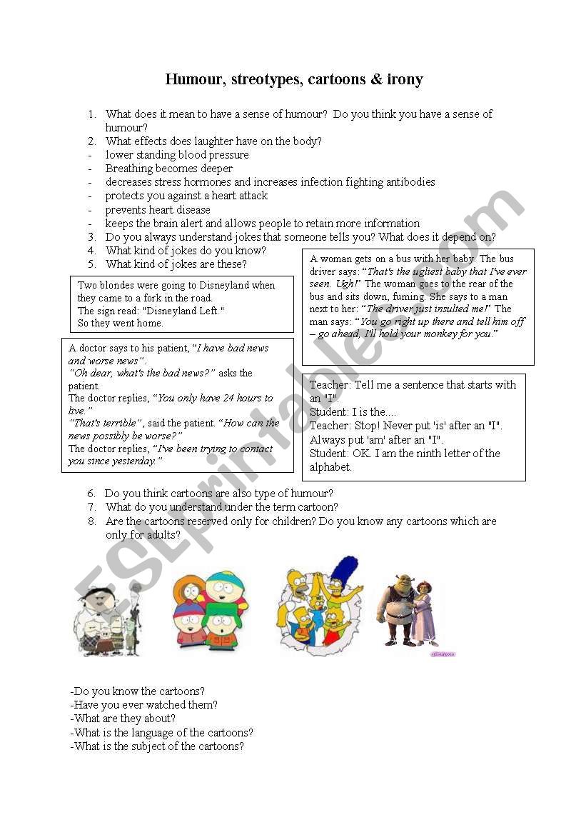 Cartoon, irony & humour worksheet