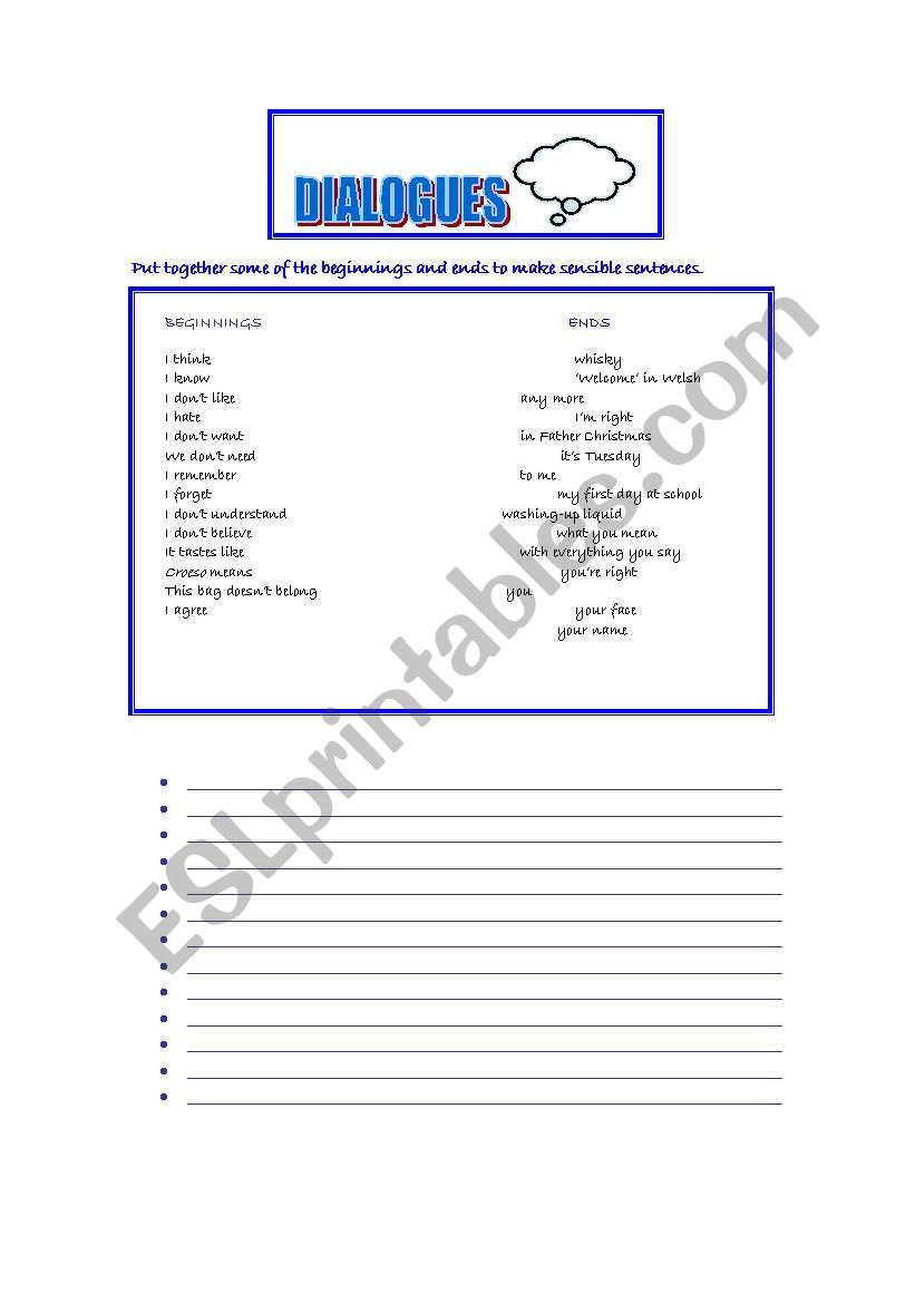 Create your own dialogues worksheet