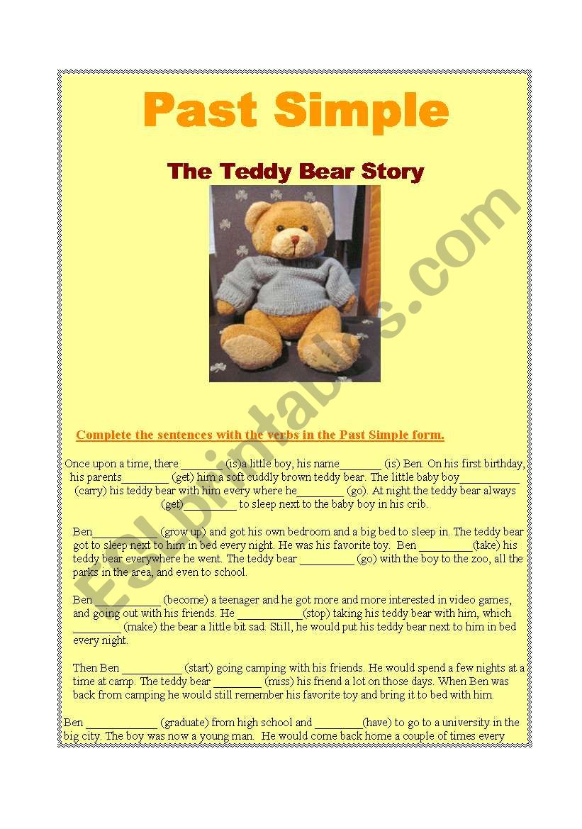 Past Simple/ The Teddy Bear Story(2 pages)