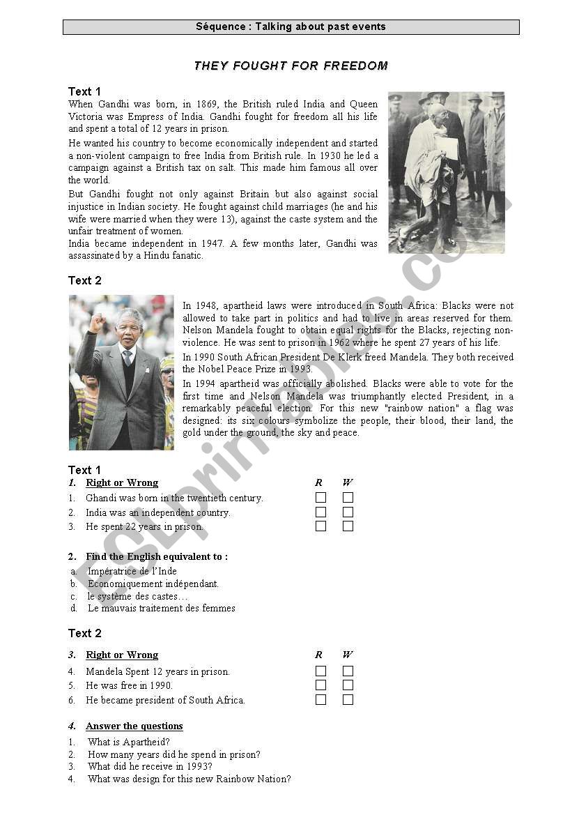 They fought for Freedom worksheet