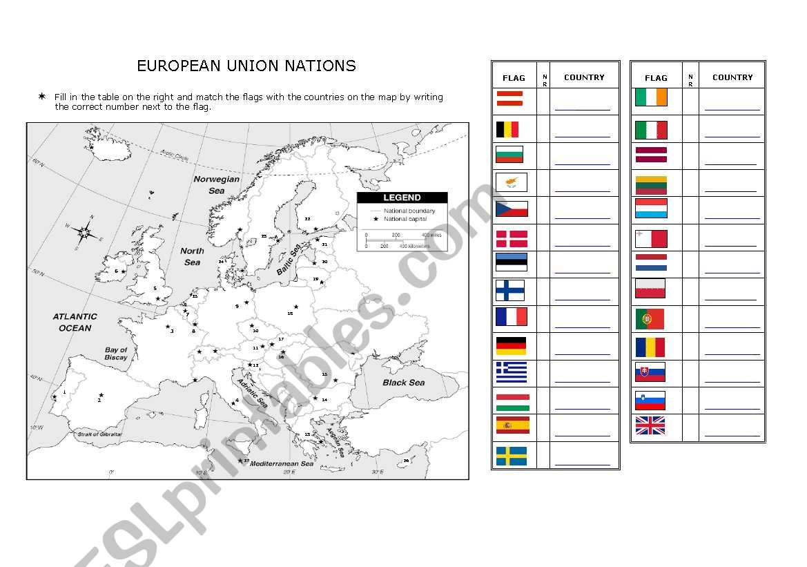 European COuntries worksheet