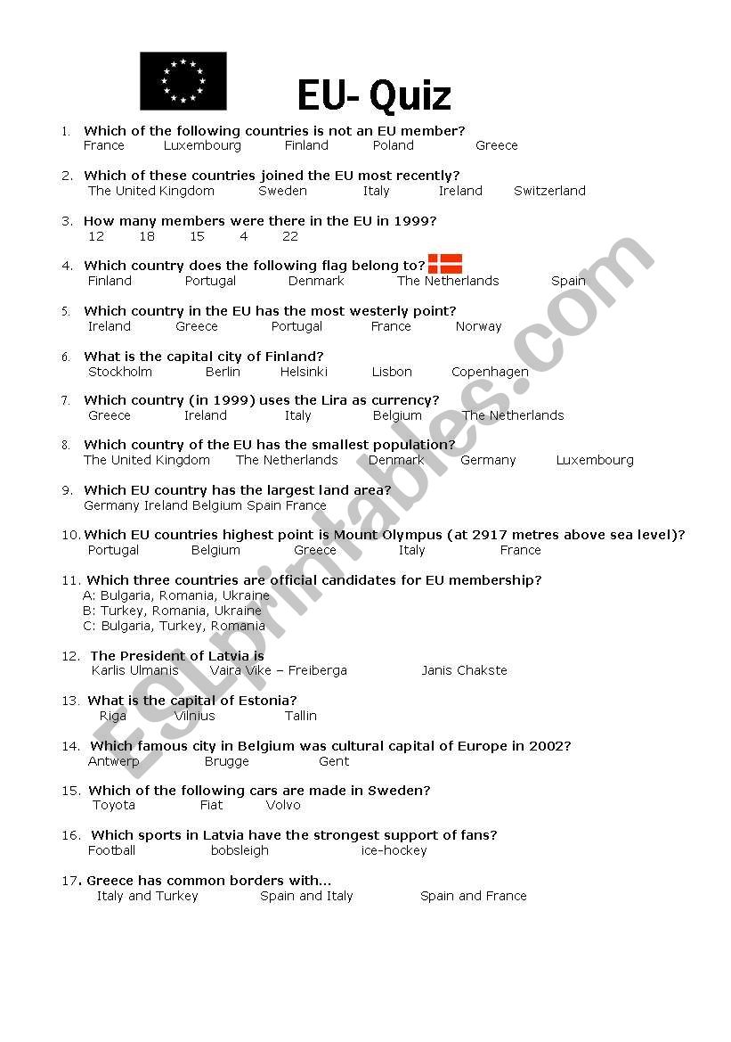 European Union Quiz worksheet