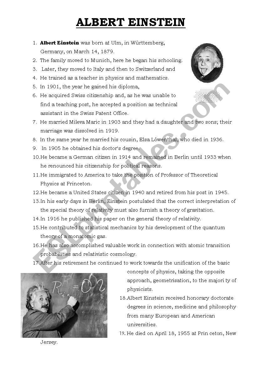 Albert Einstein worksheet