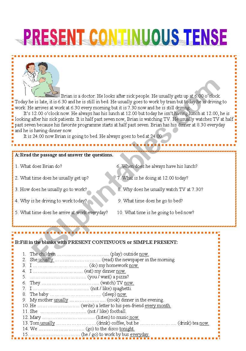 present continuous tense worksheet