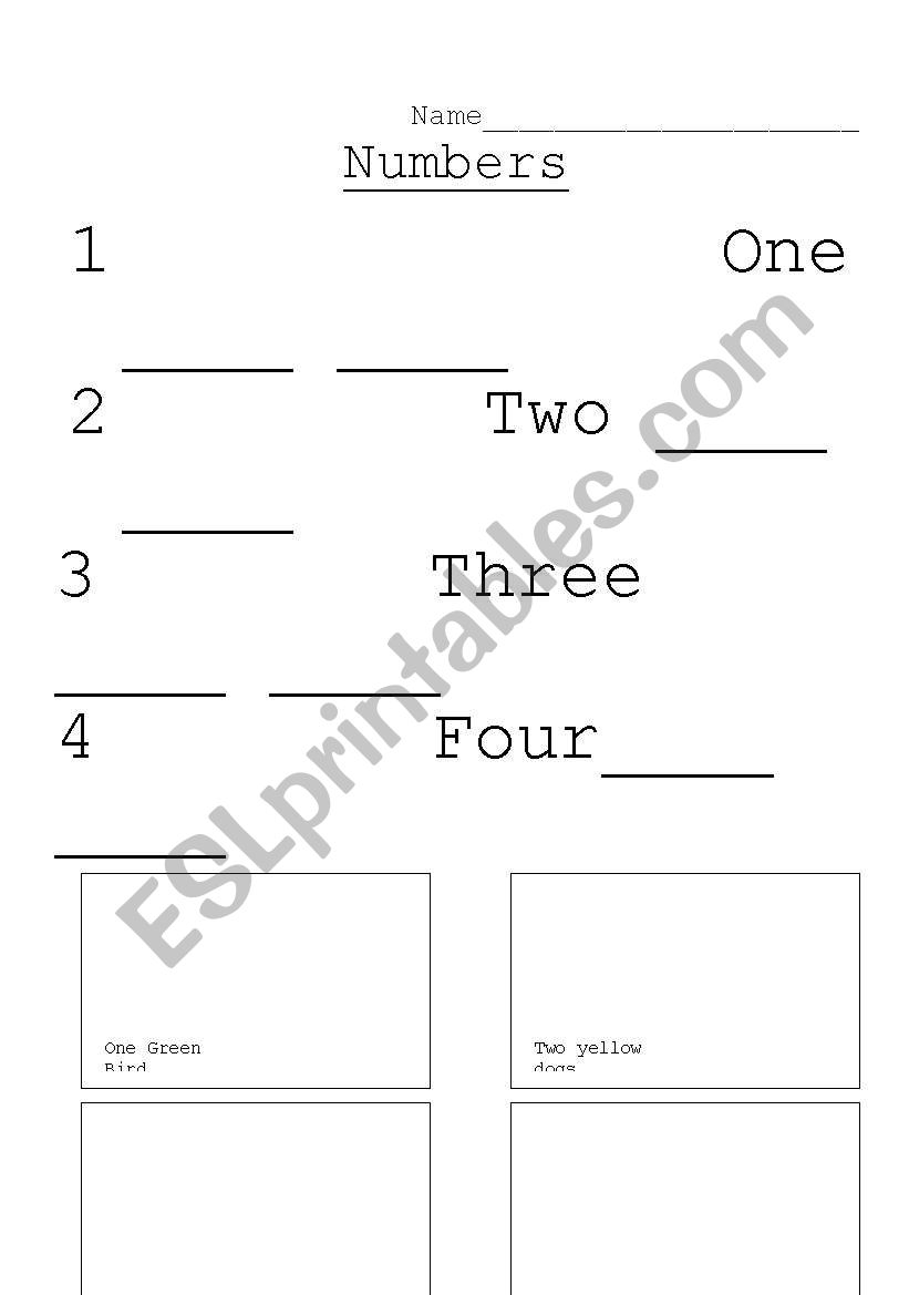 Numbers to Four worksheet