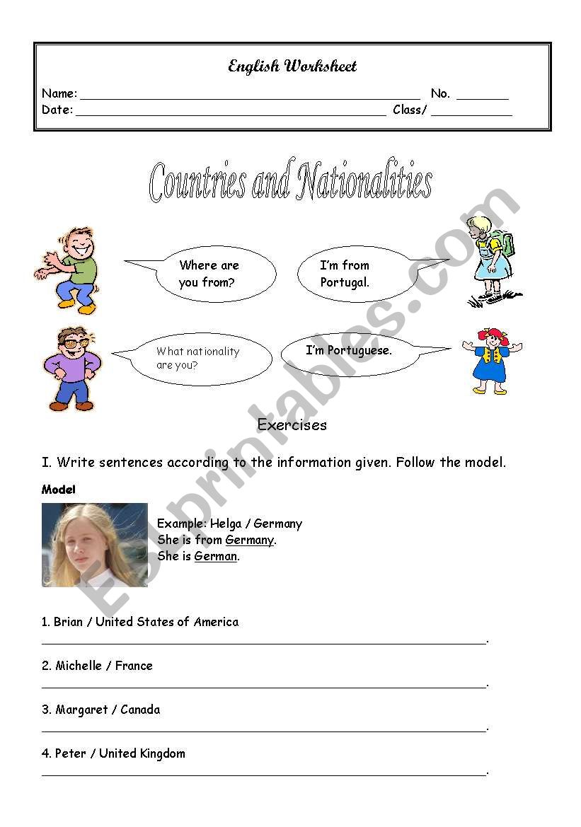 countries and nationalities worksheet